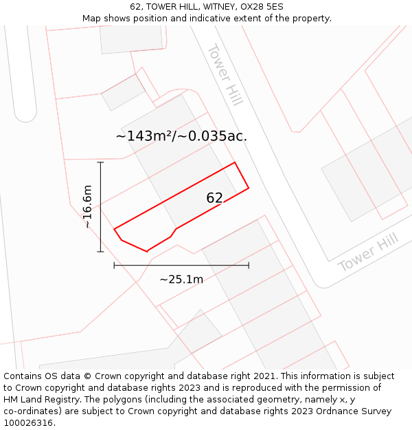 62, TOWER HILL, WITNEY, OX28 5ES: Plot and title map