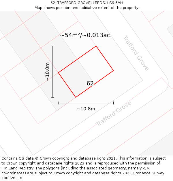 62, TRAFFORD GROVE, LEEDS, LS9 6AH: Plot and title map