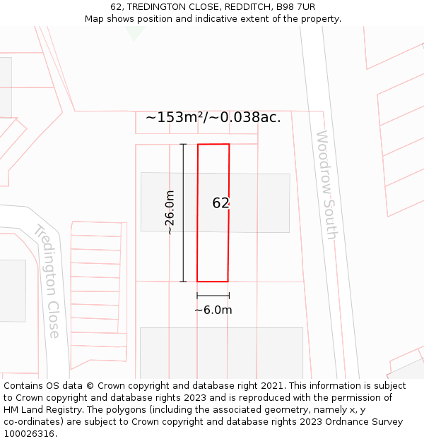 62, TREDINGTON CLOSE, REDDITCH, B98 7UR: Plot and title map