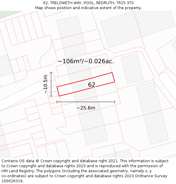 62, TRELOWETH WAY, POOL, REDRUTH, TR15 3TS: Plot and title map