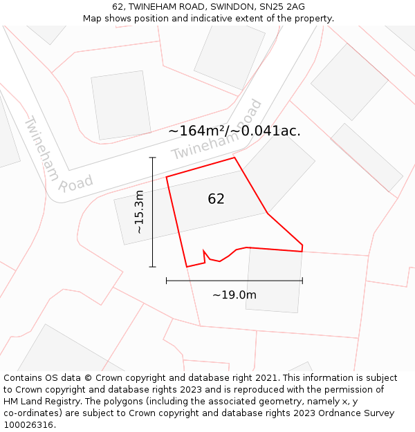 62, TWINEHAM ROAD, SWINDON, SN25 2AG: Plot and title map