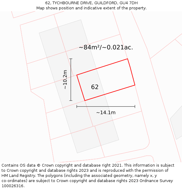62, TYCHBOURNE DRIVE, GUILDFORD, GU4 7DH: Plot and title map