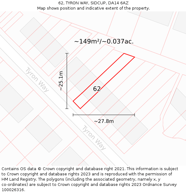 62, TYRON WAY, SIDCUP, DA14 6AZ: Plot and title map