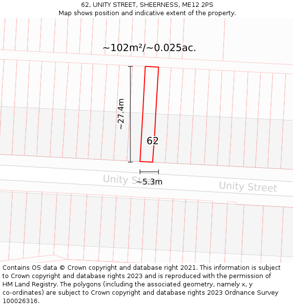 62, UNITY STREET, SHEERNESS, ME12 2PS: Plot and title map