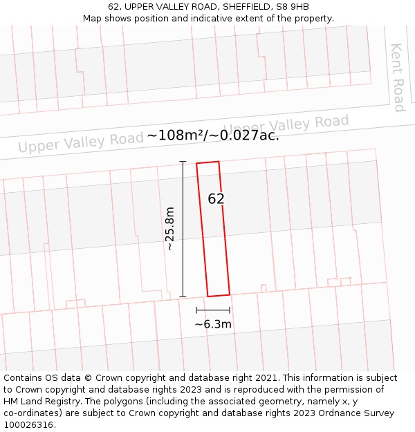 62, UPPER VALLEY ROAD, SHEFFIELD, S8 9HB: Plot and title map