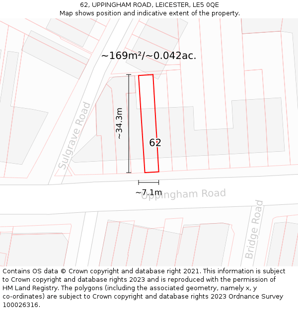 62, UPPINGHAM ROAD, LEICESTER, LE5 0QE: Plot and title map