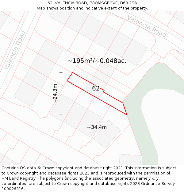 62, VALENCIA ROAD, BROMSGROVE, B60 2SA: Plot and title map
