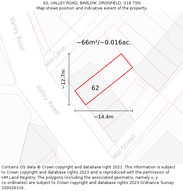 62, VALLEY ROAD, BARLOW, DRONFIELD, S18 7SN: Plot and title map