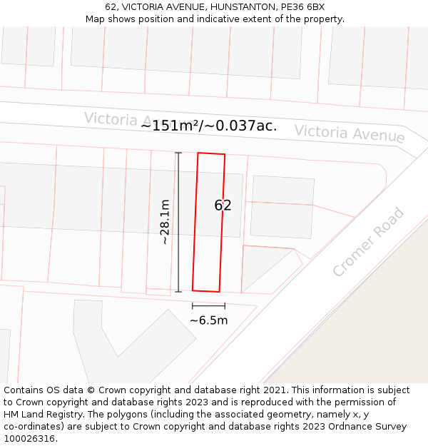 62, VICTORIA AVENUE, HUNSTANTON, PE36 6BX: Plot and title map