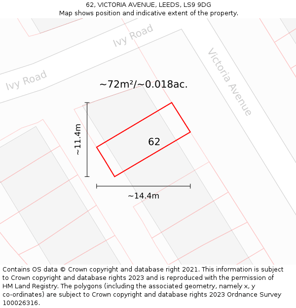 62, VICTORIA AVENUE, LEEDS, LS9 9DG: Plot and title map