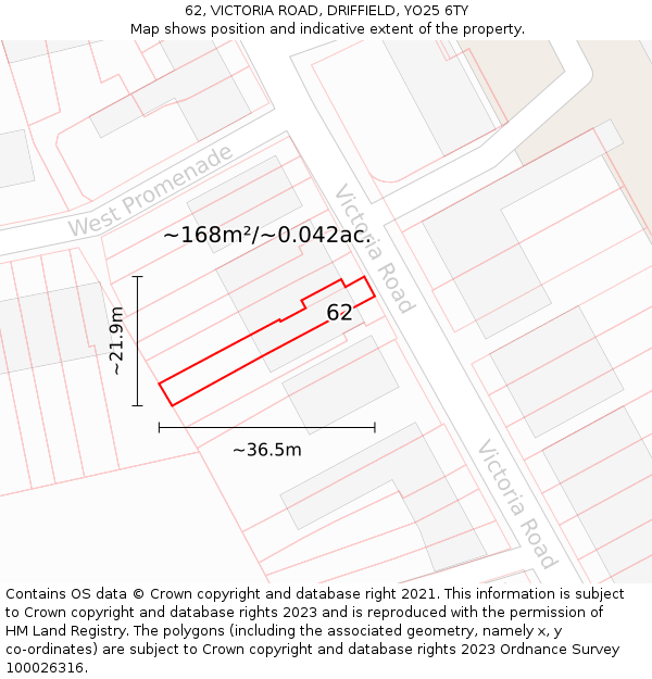 62, VICTORIA ROAD, DRIFFIELD, YO25 6TY: Plot and title map