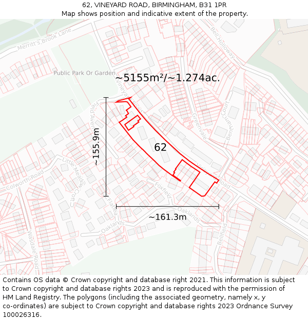 62, VINEYARD ROAD, BIRMINGHAM, B31 1PR: Plot and title map