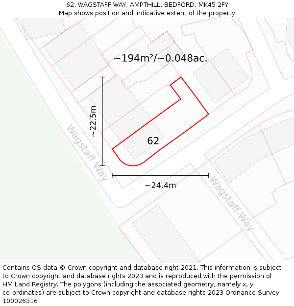 62, WAGSTAFF WAY, AMPTHILL, BEDFORD, MK45 2FY: Plot and title map