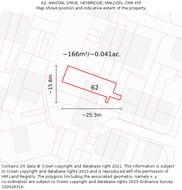 62, WAGTAIL DRIVE, HEYBRIDGE, MALDON, CM9 4YP: Plot and title map