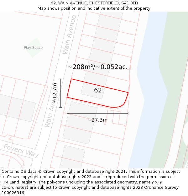 62, WAIN AVENUE, CHESTERFIELD, S41 0FB: Plot and title map