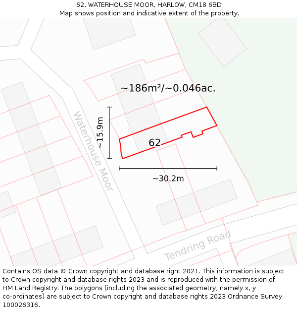 62, WATERHOUSE MOOR, HARLOW, CM18 6BD: Plot and title map