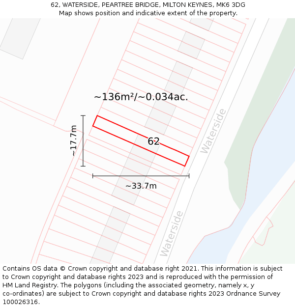 62, WATERSIDE, PEARTREE BRIDGE, MILTON KEYNES, MK6 3DG: Plot and title map