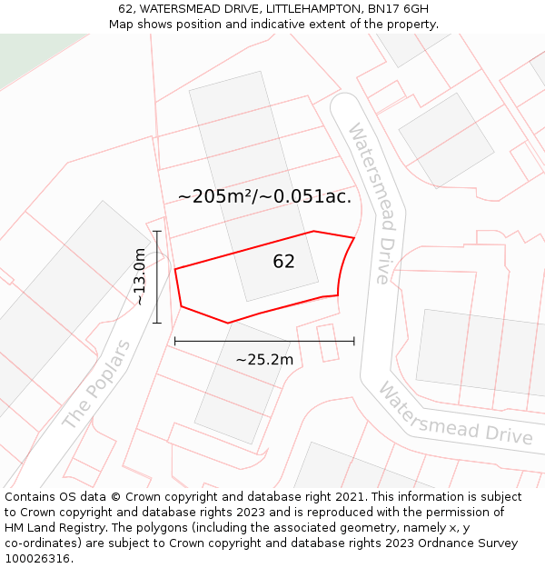 62, WATERSMEAD DRIVE, LITTLEHAMPTON, BN17 6GH: Plot and title map