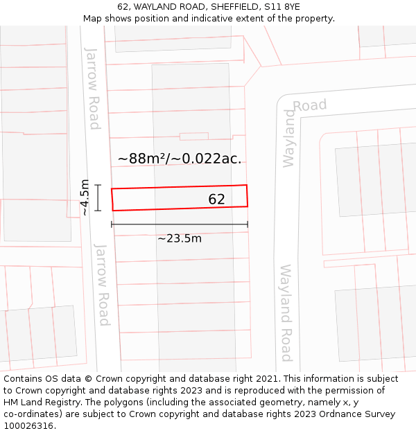 62, WAYLAND ROAD, SHEFFIELD, S11 8YE: Plot and title map