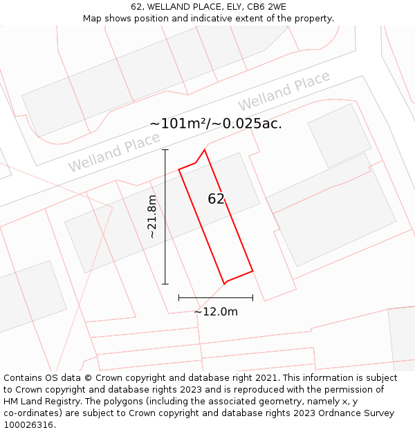 62, WELLAND PLACE, ELY, CB6 2WE: Plot and title map