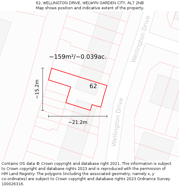 62, WELLINGTON DRIVE, WELWYN GARDEN CITY, AL7 2NB: Plot and title map