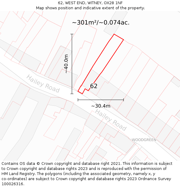 62, WEST END, WITNEY, OX28 1NF: Plot and title map