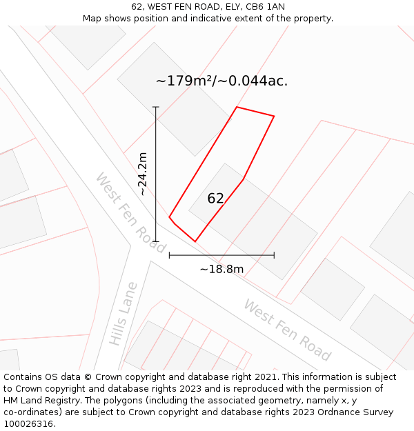 62, WEST FEN ROAD, ELY, CB6 1AN: Plot and title map