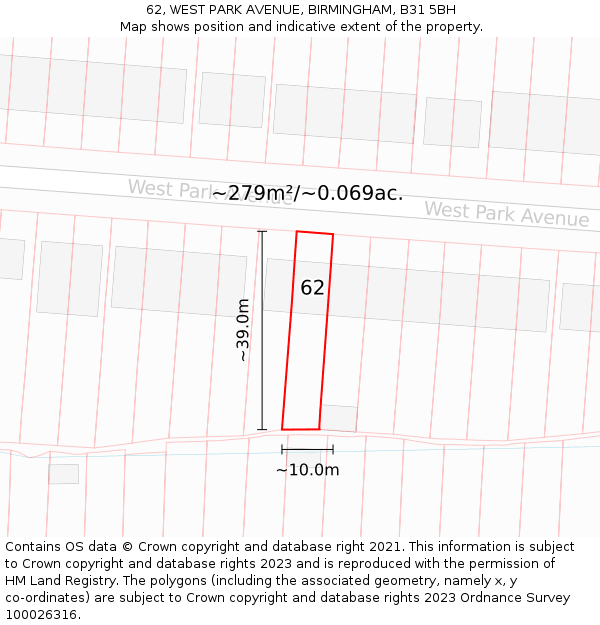 62, WEST PARK AVENUE, BIRMINGHAM, B31 5BH: Plot and title map