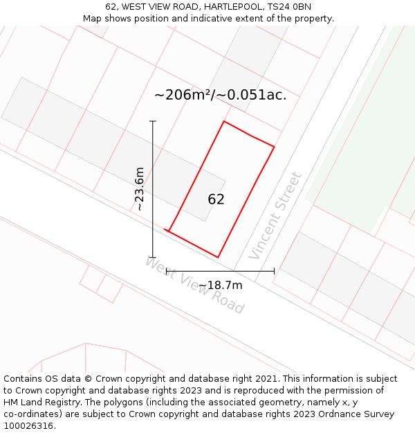 62, WEST VIEW ROAD, HARTLEPOOL, TS24 0BN: Plot and title map