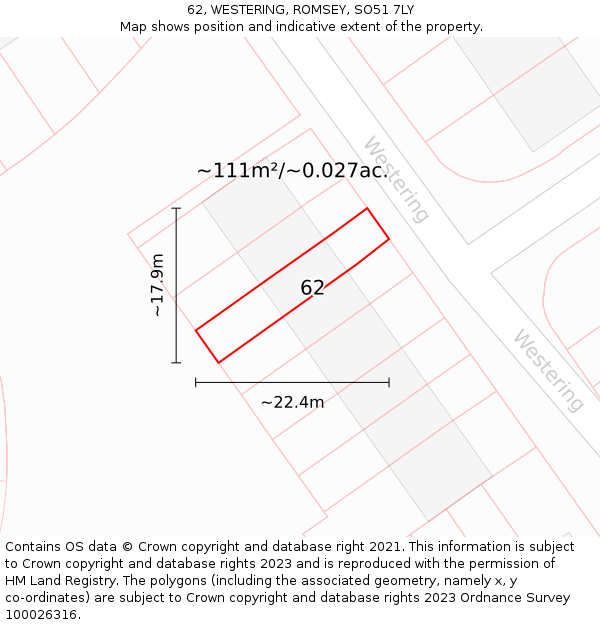 62, WESTERING, ROMSEY, SO51 7LY: Plot and title map