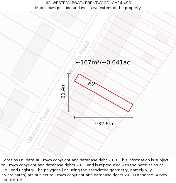 62, WESTERN ROAD, BRENTWOOD, CM14 4SS: Plot and title map