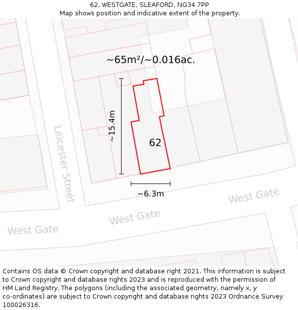 62, WESTGATE, SLEAFORD, NG34 7PP: Plot and title map