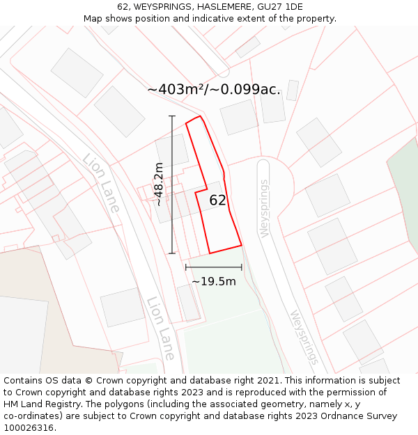 62, WEYSPRINGS, HASLEMERE, GU27 1DE: Plot and title map