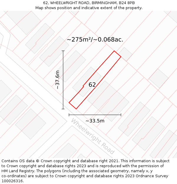 62, WHEELWRIGHT ROAD, BIRMINGHAM, B24 8PB: Plot and title map