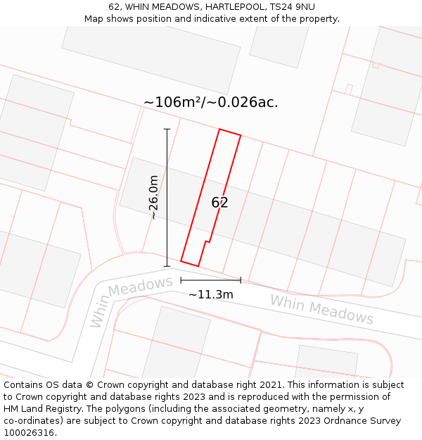 62, WHIN MEADOWS, HARTLEPOOL, TS24 9NU: Plot and title map