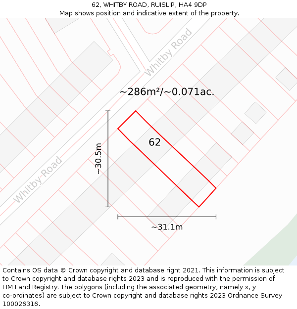 62, WHITBY ROAD, RUISLIP, HA4 9DP: Plot and title map