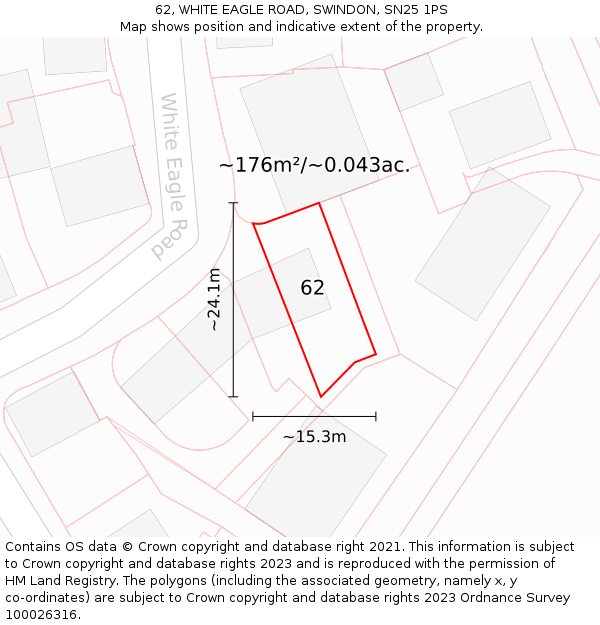62, WHITE EAGLE ROAD, SWINDON, SN25 1PS: Plot and title map