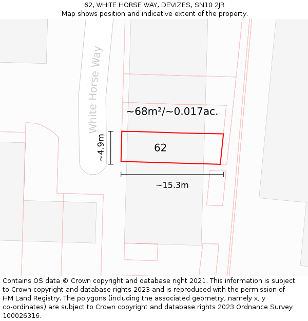 62, WHITE HORSE WAY, DEVIZES, SN10 2JR: Plot and title map