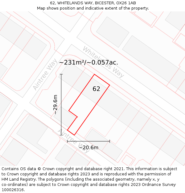 62, WHITELANDS WAY, BICESTER, OX26 1AB: Plot and title map