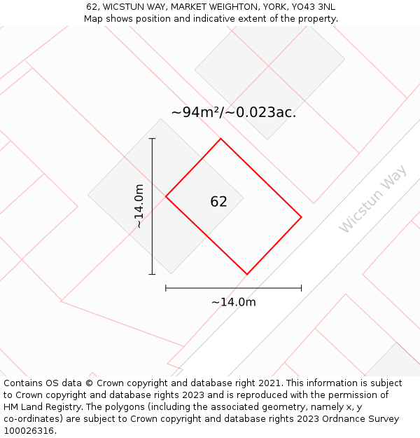 62, WICSTUN WAY, MARKET WEIGHTON, YORK, YO43 3NL: Plot and title map