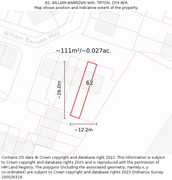 62, WILLIAM BARROWS WAY, TIPTON, DY4 9EA: Plot and title map