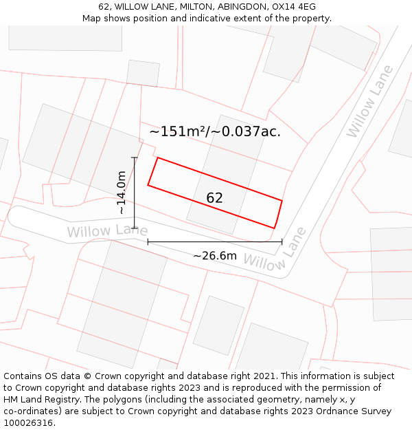 62, WILLOW LANE, MILTON, ABINGDON, OX14 4EG: Plot and title map