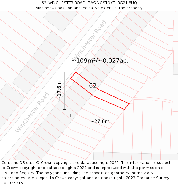 62, WINCHESTER ROAD, BASINGSTOKE, RG21 8UQ: Plot and title map