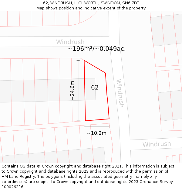 62, WINDRUSH, HIGHWORTH, SWINDON, SN6 7DT: Plot and title map