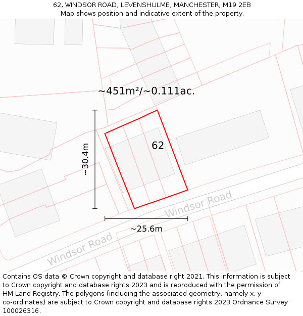 62, WINDSOR ROAD, LEVENSHULME, MANCHESTER, M19 2EB: Plot and title map