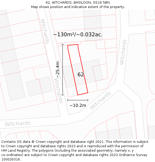 62, WITCHARDS, BASILDON, SS16 5BN: Plot and title map