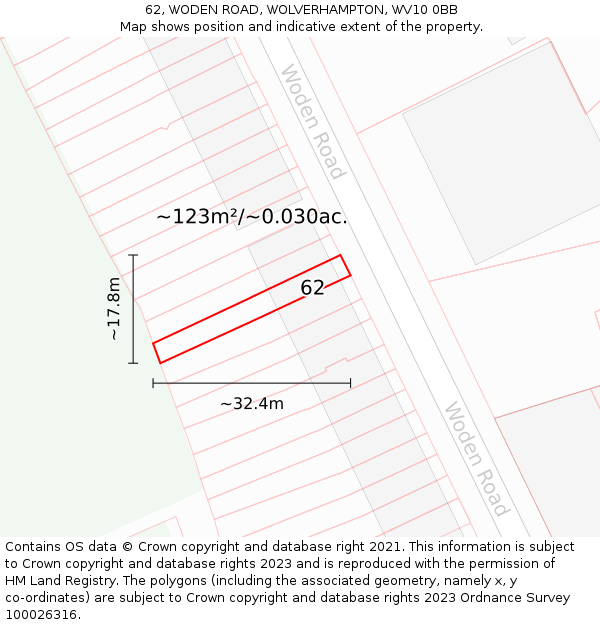 62, WODEN ROAD, WOLVERHAMPTON, WV10 0BB: Plot and title map