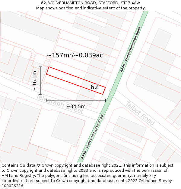 62, WOLVERHAMPTON ROAD, STAFFORD, ST17 4AW: Plot and title map