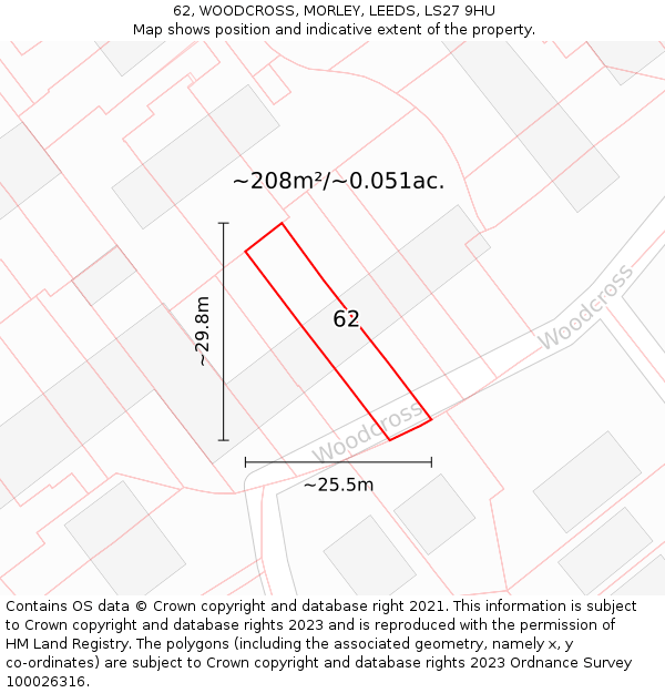 62, WOODCROSS, MORLEY, LEEDS, LS27 9HU: Plot and title map