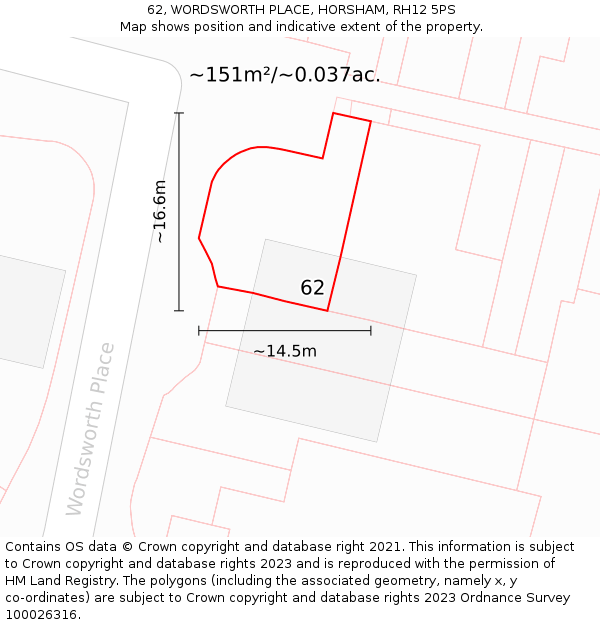 62, WORDSWORTH PLACE, HORSHAM, RH12 5PS: Plot and title map